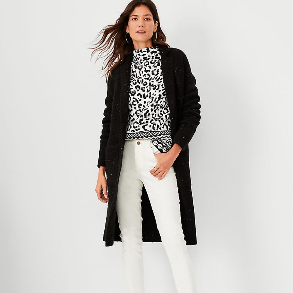 Ann Taylor Flecked Coatigan Black Speckle